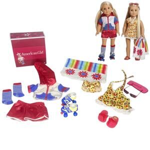 American Girl Julie 2in1 Summer Set Roller Skates Towel Shoes Socks Top Swimsuit